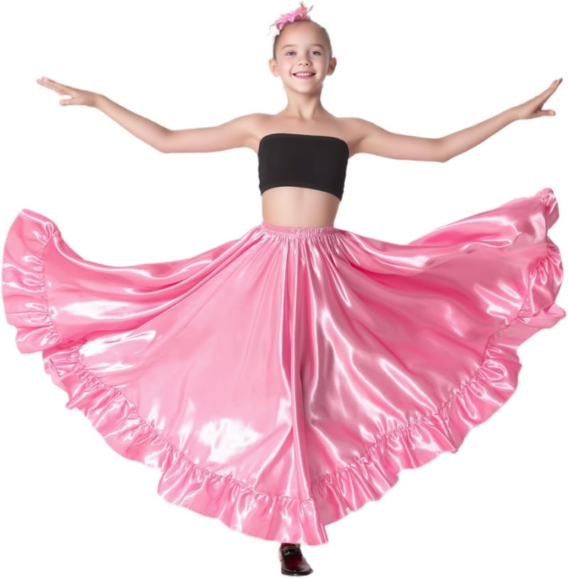 Sancan Long Mexican Folklorico Dance Practice Performance Skirt for Girls (Height 4'6" to 5'1"), Ankle-Length Ruffle Style - Image 1